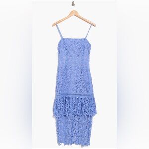 New Women’s NSR Floral Lace Tiered Midi A-line Dress Size M Cornflower Blue